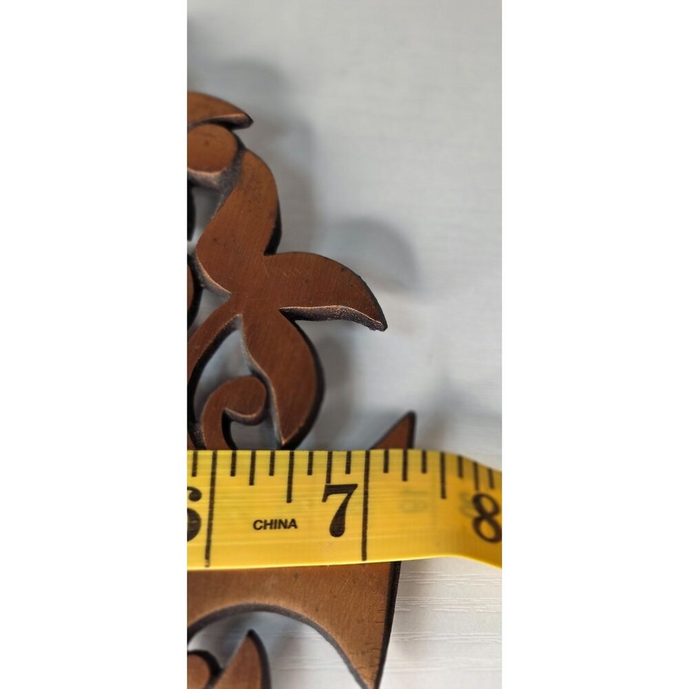 Vintage Cast Iron Copper Finish Trivet Tree of Life w/ Bird Wall Decor - Picture 5 of 6